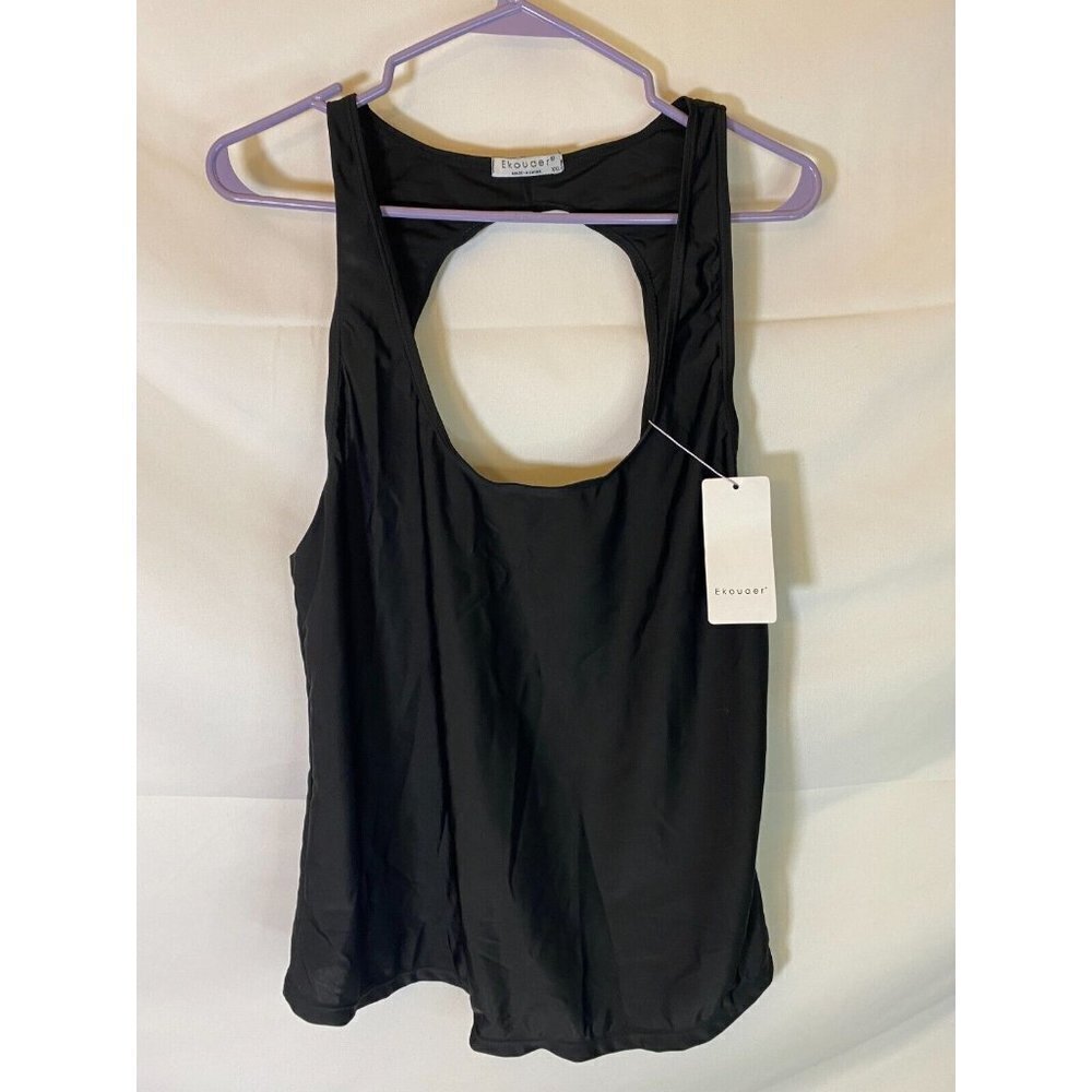 NEW NWT EKOUAER WOMENS PLUS‎ SIZE XXL 2X BLACK TANK TOP SHIRT BACK CUTOUT